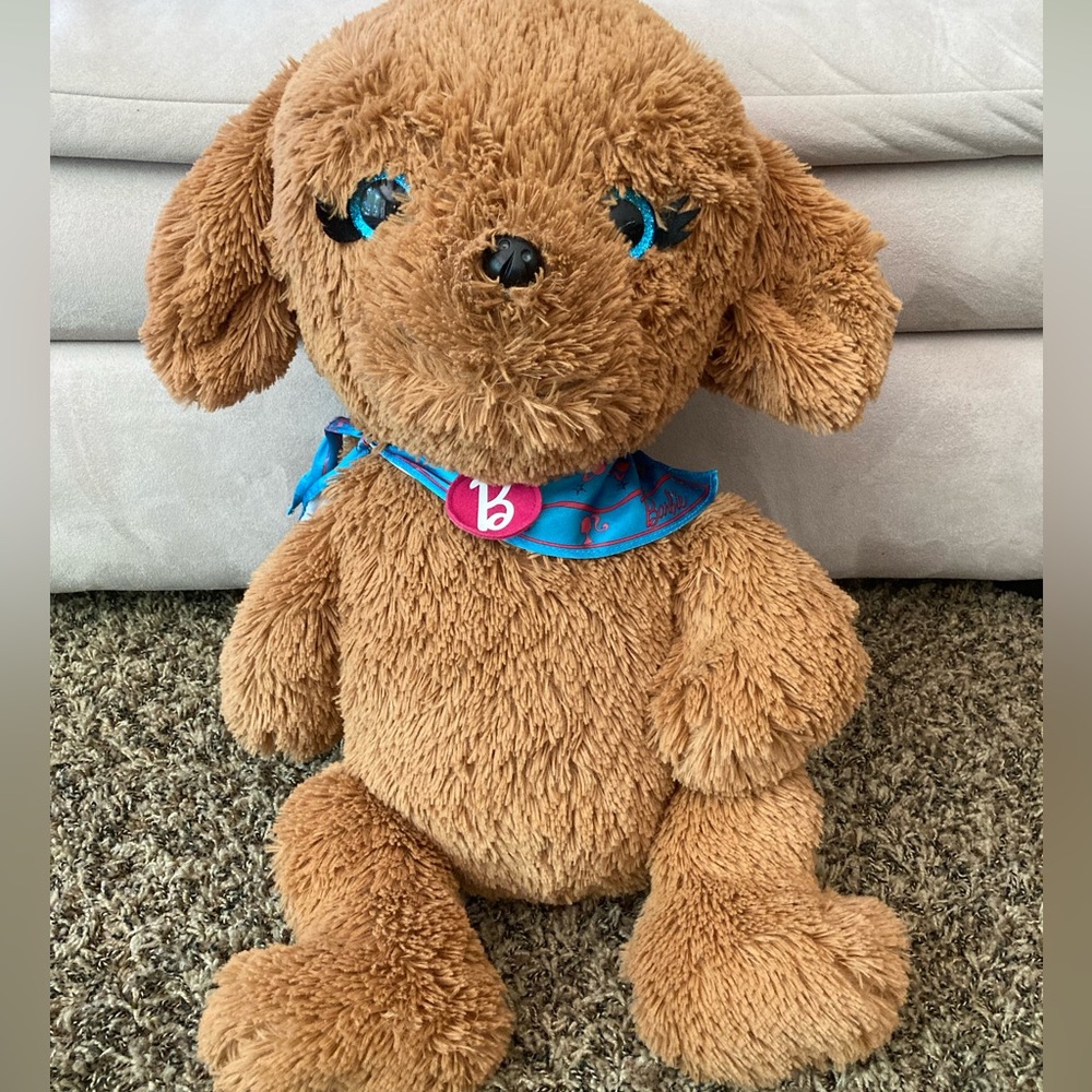 Mattel Barbie Plush 28" Brown Dog Great Puppy Adventure Large Pink Collar Scarf